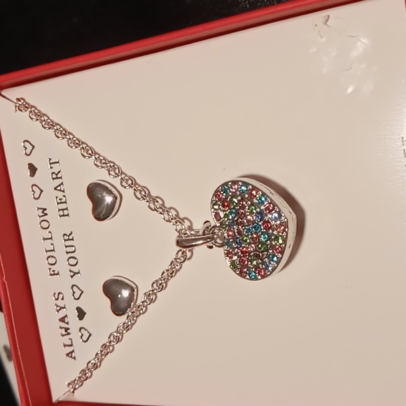 18 inch necklace set always follow your heart. multi color crystals With earring - Picture 4 of 5